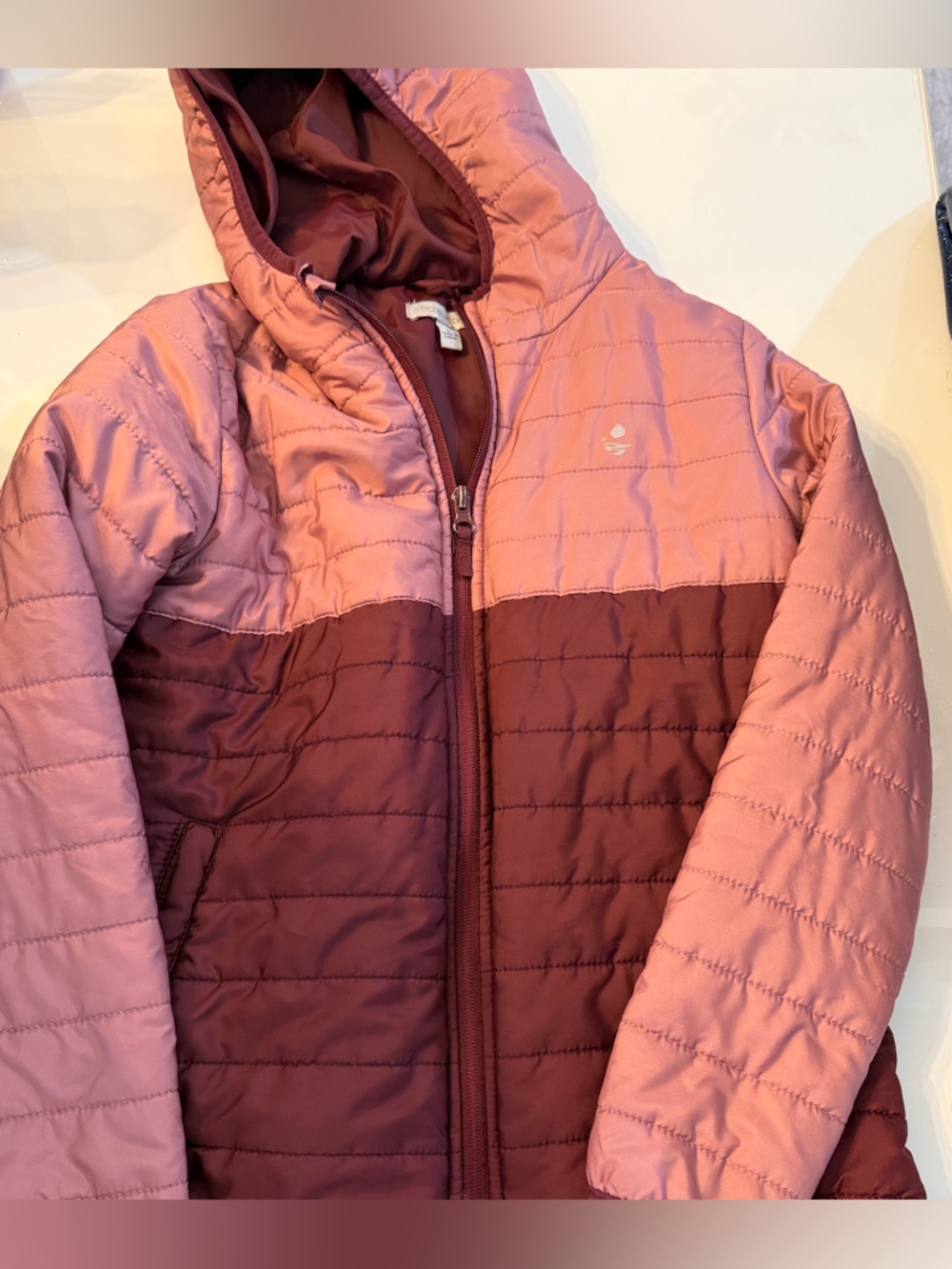 Ocean + Coast Girls' Two-Tone Pink Quilted Hooded Jacket
